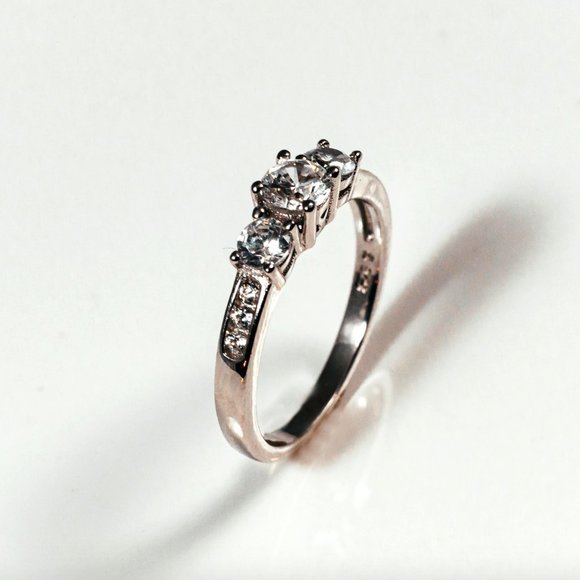 Three Stone Channel Set Cubic Zirconia Sterling Silver Ring 6 - Picture 3 of 3